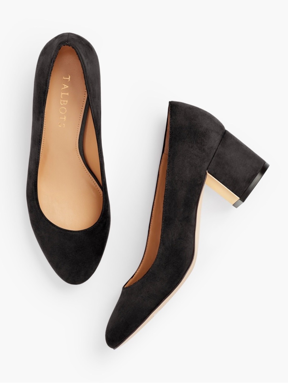 Talbots Black Suede Round-Toe Block Heel Pumps Sz 8.5